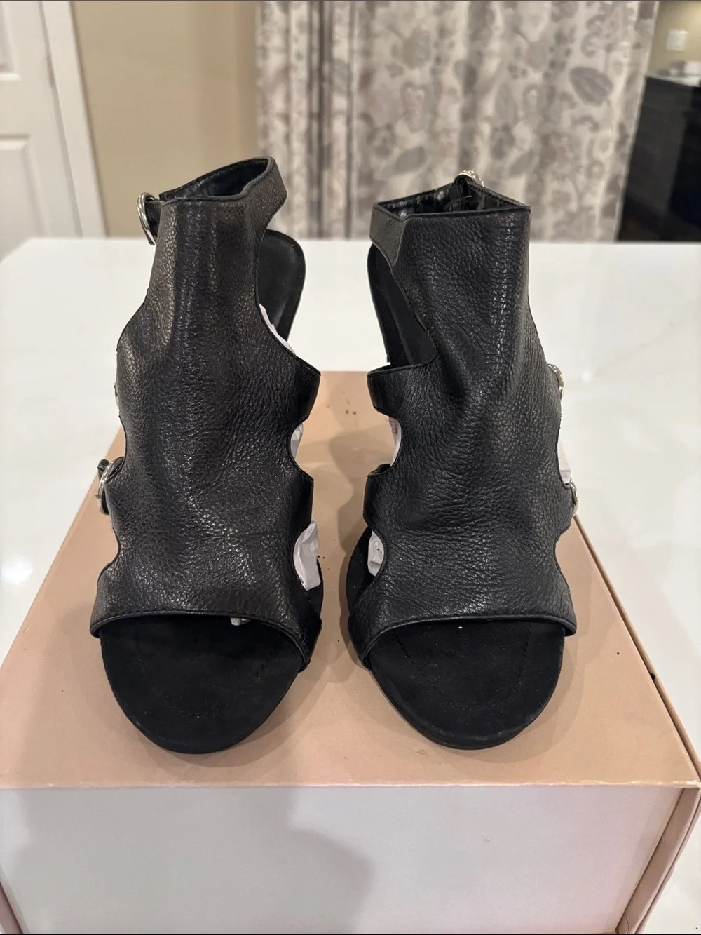Nine West Black Open-Toe Buckle High Heels